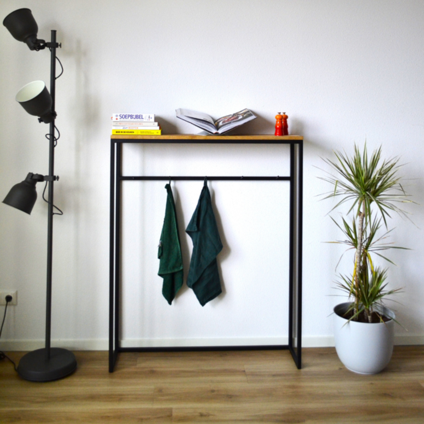 Stalen bijzettafel op maat met eikenhout